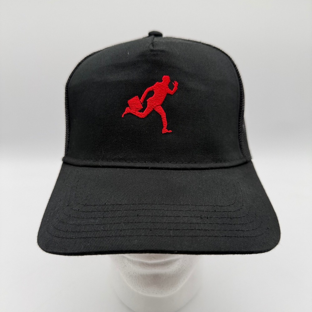 Otto Black Trucker Hat Red Running Businessman Briefcase Graphic Snapback Cap